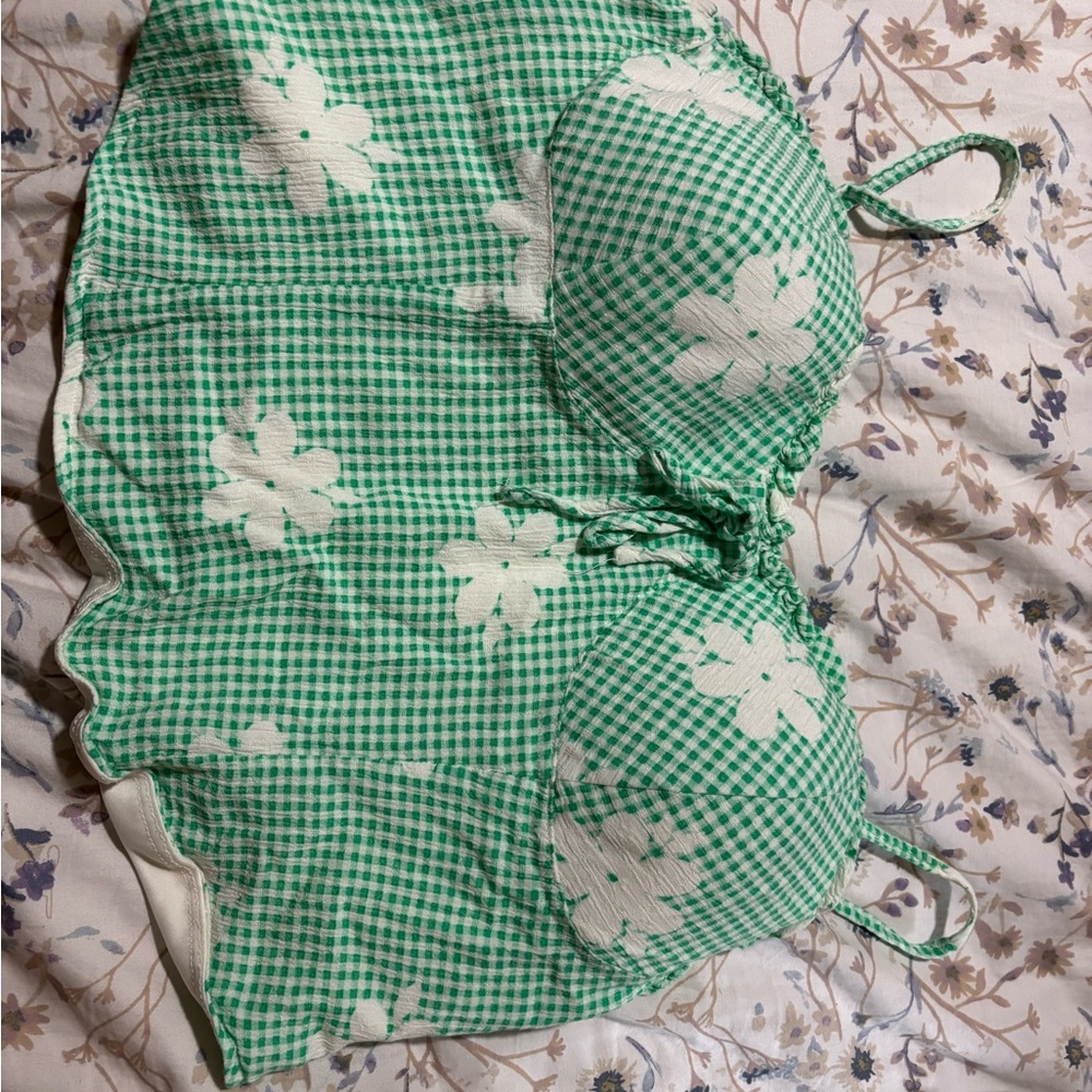 SO Green and White Gingham Tank Top